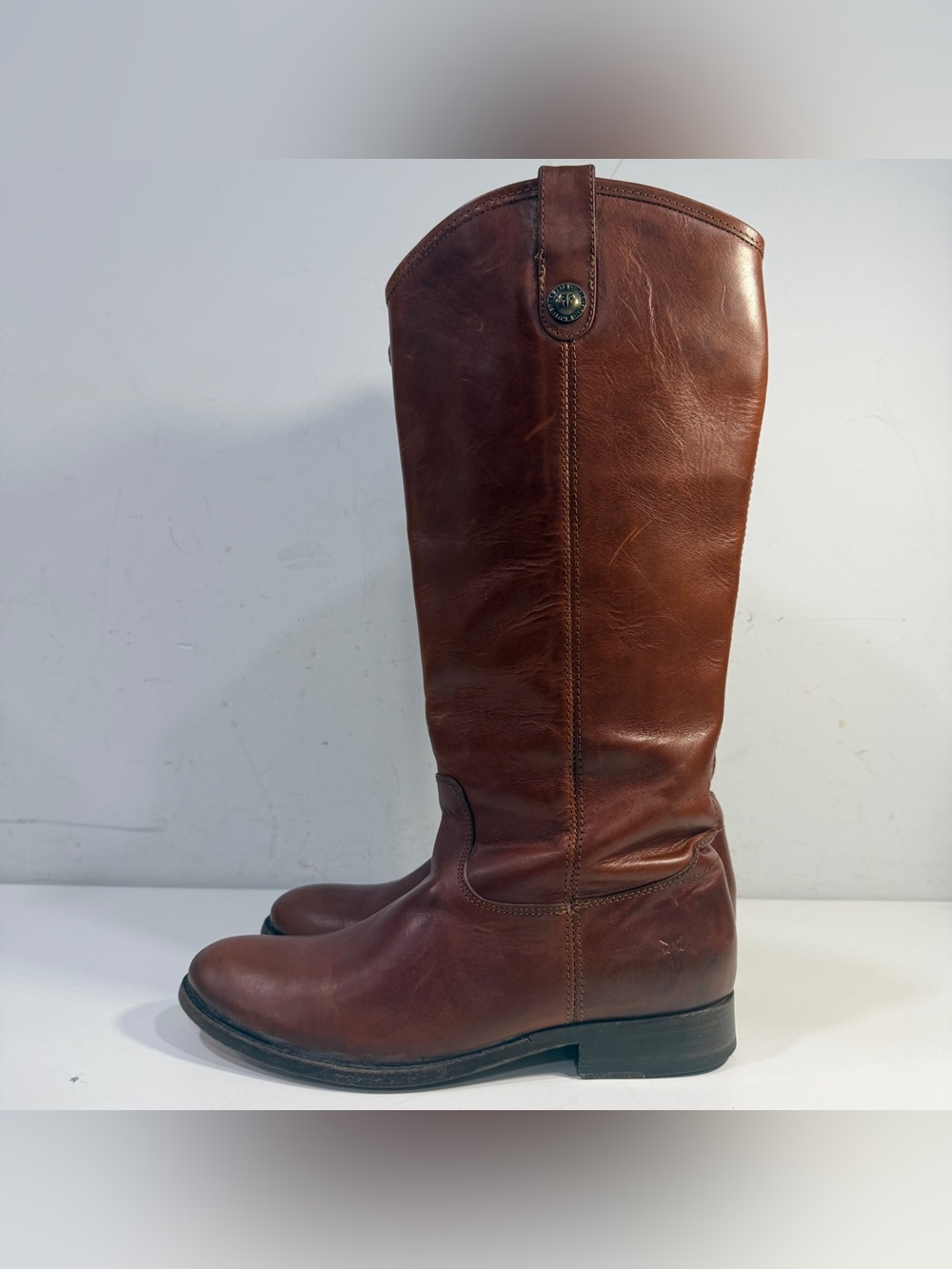 Frye Melissa Boots Brown Leather Tall Button Pull On 77167 Women's Size 8.5 B